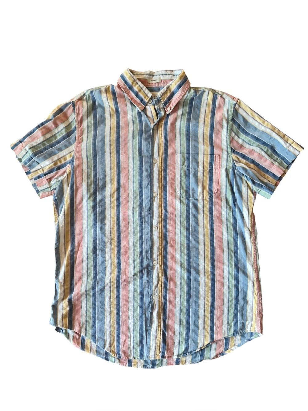 J. Crew Mens Pastel Striped Short Sleeve Button Down Collared Casual Shirt